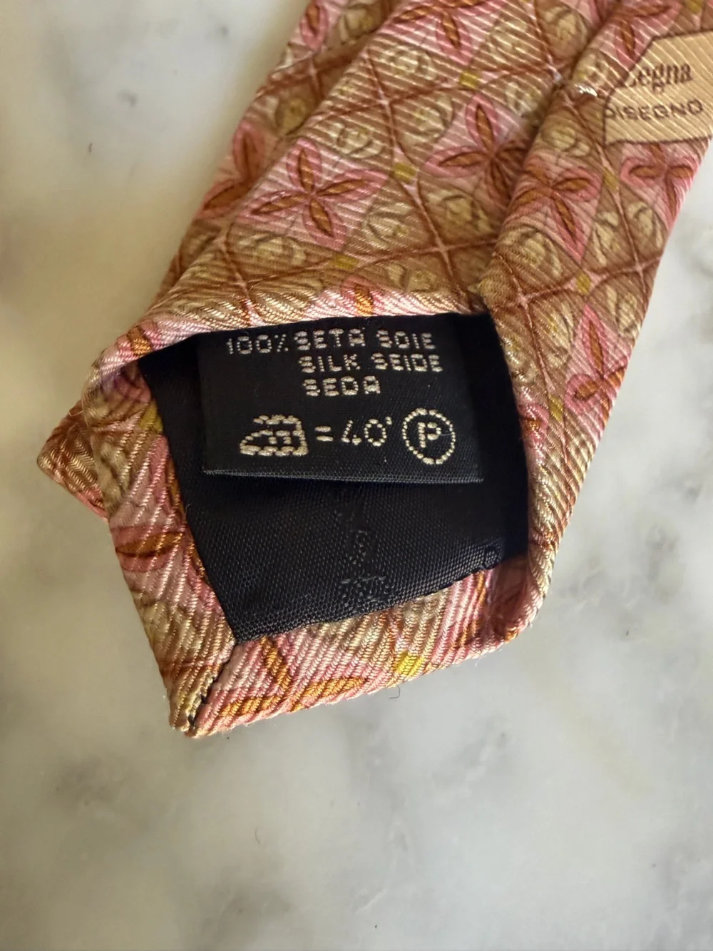 Ermenegildo Zegna Pink and Gold Geometric 100% Silk Tie